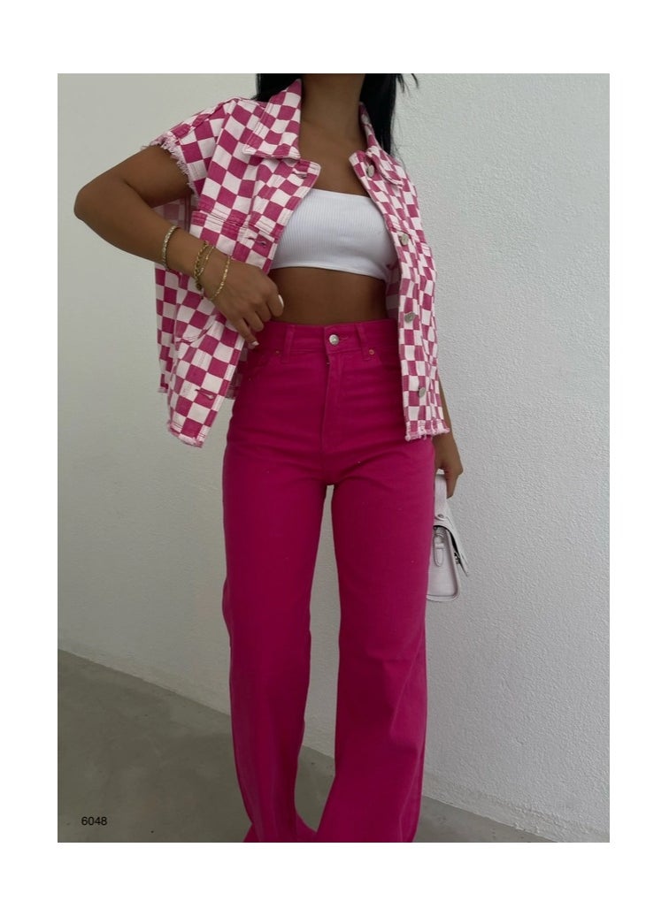 BLACK FASHION Pink and White Denim Vest  - Image 2