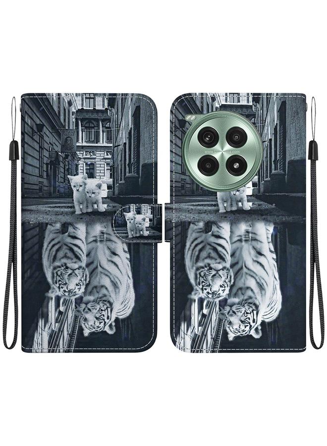 Zaboon For OnePlus Ace 3 Pro Crystal Texture Colored Drawing Leather Phone Case(Cat Tiger Reflection) 