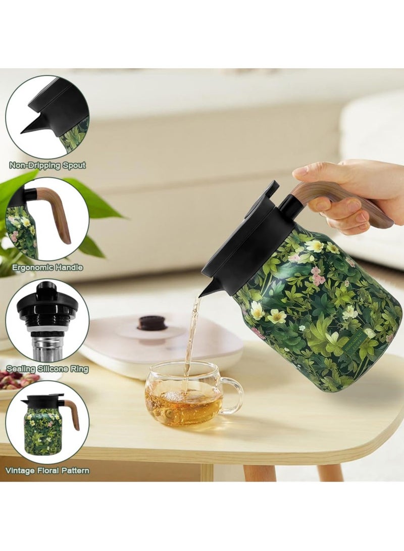 Tea Thermos with Vintage Floral Pattern - Integrated Tea Strainer (Floral) - Image 1