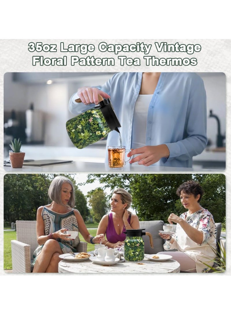 Tea Thermos with Vintage Floral Pattern - Integrated Tea Strainer (Floral) - Image 3