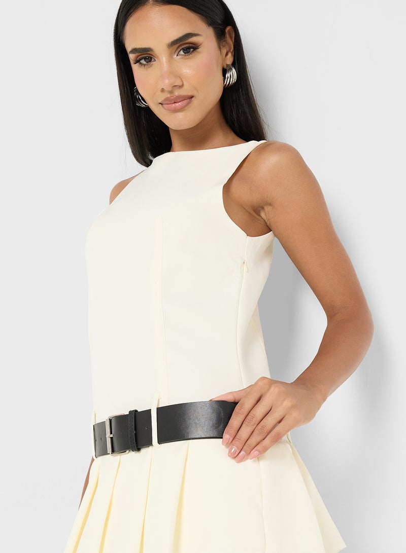 Ginger Drop Waist Belted Dress with Frill Detail - Image 3