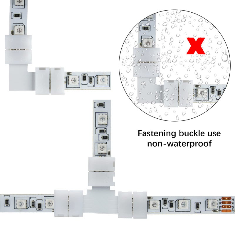 VIPMOON 10PCS 4Pin 10mm Led Light Strip Connector Kit T-Shape L-Shape Right Angle Corner Connectors Solderless for 10mm Wide 5050 RGB LED Strip Lights - Image 4