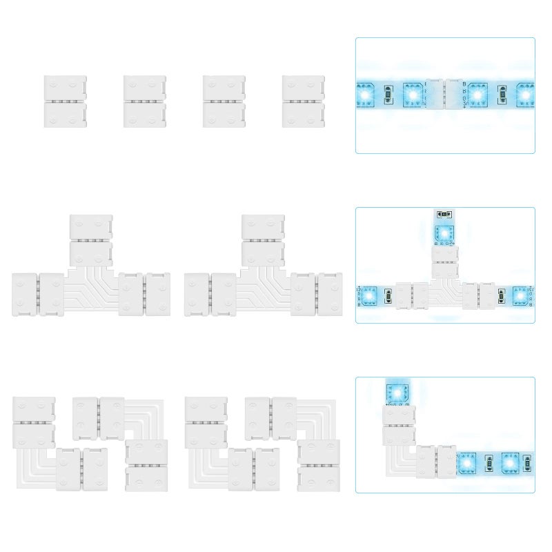 VIPMOON 10PCS 4Pin 10mm Led Light Strip Connector Kit T-Shape L-Shape Right Angle Corner Connectors Solderless for 10mm Wide 5050 RGB LED Strip Lights - Image 1
