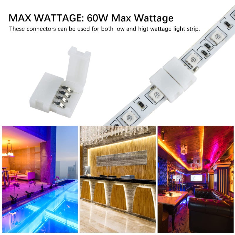VIPMOON 10PCS 4Pin 10mm Led Light Strip Connector Kit T-Shape L-Shape Right Angle Corner Connectors Solderless for 10mm Wide 5050 RGB LED Strip Lights - Image 5