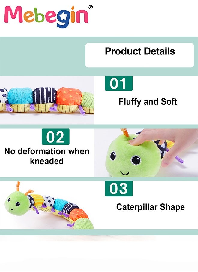 MEBEGIN - Stuffed Caterpillar Sensory Toy with Multi-Sensory Crinkle, Rattle and Textures, Baby Musical Plush Toy with Intimate Ruler Design, Multi-sensory Montessori Toys for Babies, Made of Environmentally Friendly Non-toxic Materials, Ideal Gifts for Babies - Image 1