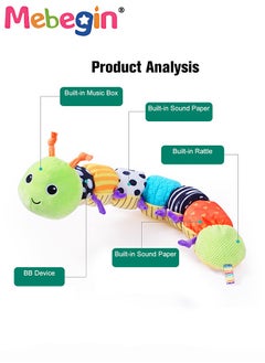 MEBEGIN Stuffed Caterpillar Sensory Toy with Multi-Sensory Crinkle, Rattle and Textures, Baby Musical Plush Toy with Intimate Ruler Design, Multi-sensory Montessori Toys for Babies, Made of Environmentally Friendly Non-toxic Materials, Ideal Gifts for Babies  - Image 4