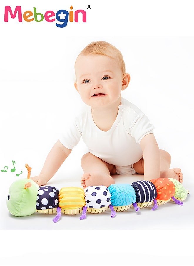 MEBEGIN - Stuffed Caterpillar Sensory Toy with Multi-Sensory Crinkle, Rattle and Textures, Baby Musical Plush Toy with Intimate Ruler Design, Multi-sensory Montessori Toys for Babies, Made of Environmentally Friendly Non-toxic Materials, Ideal Gifts for Babies - Image 1