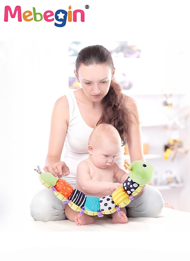 MEBEGIN - Stuffed Caterpillar Sensory Toy with Multi-Sensory Crinkle, Rattle and Textures, Baby Musical Plush Toy with Intimate Ruler Design, Multi-sensory Montessori Toys for Babies, Made of Environmentally Friendly Non-toxic Materials, Ideal Gifts for Babies - Image 1