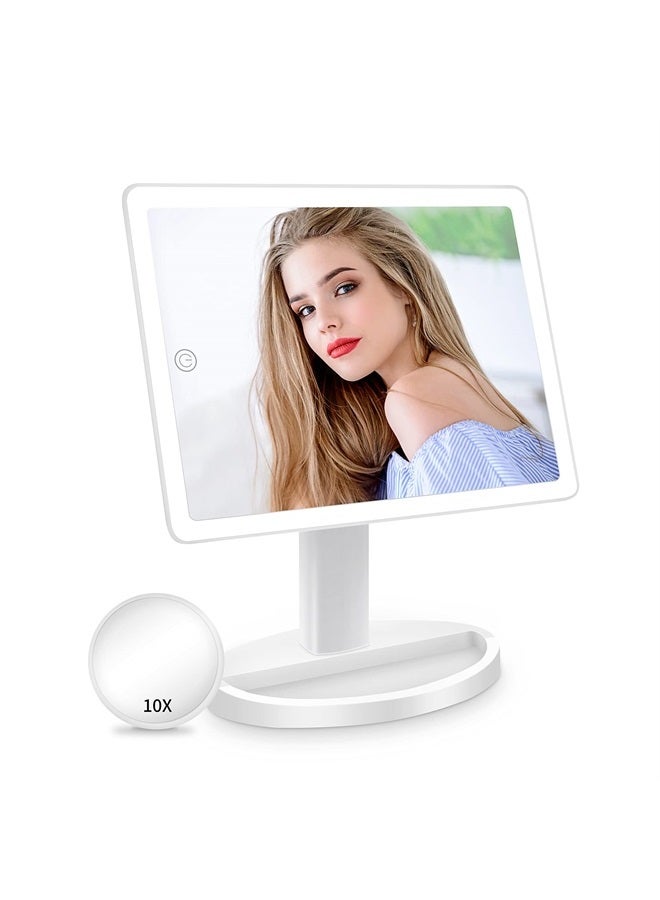 FUNTOUCH Large Lighted Vanity Makeup Mirror with light (X-Large Model)- 3 Color Lighting Light Up Mirror with 88 LED, 360° Rotation Touch Screen, 10X Magnification Portable Tabletop Cosmetic Make Up Mirror - Image 1