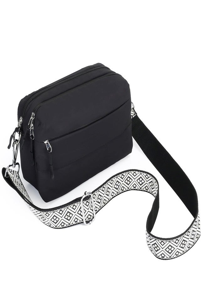 Herald Small Crossbody Bags for Women Puffer Lightweight Travel Shoulder Purses with Multiple Pockets & Luggage Sleeve (Black) - Image 1