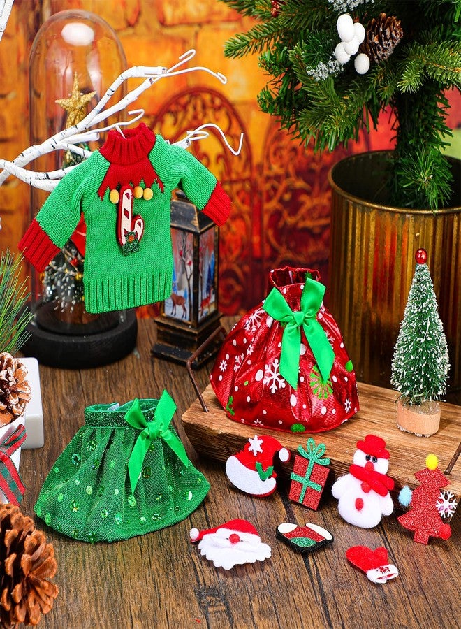 هونغداو 11 قطعة من إكسسوارات ملابس الدمى في عيد الميلاد تتضمن تنانير صوفية خضراء وحمراء وملصقات سانتا قابلة للتركيب ملابس دمية عيد الميلاد هدية لزينة عطلة عيد الميلاد - Image 2
