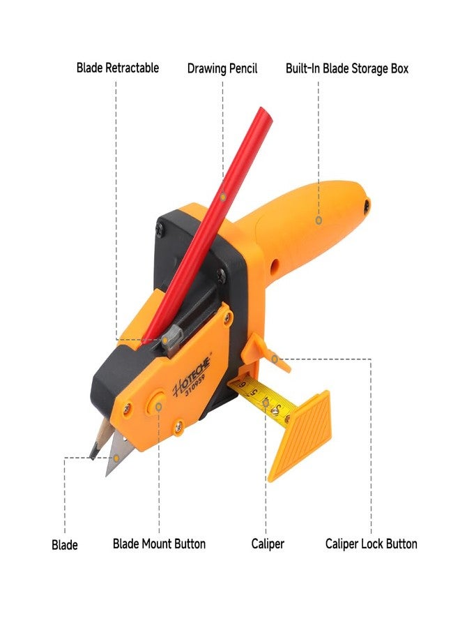 Hoteche Gypsum Board Cutting Tool Kit Multifunctional Plasterboard Cutter with 5m Meaturing Tape, Carpenter Pencil, and 5 Replaceable Cutter Blades for Foam Board, KT Board, Cardboard - Image 2