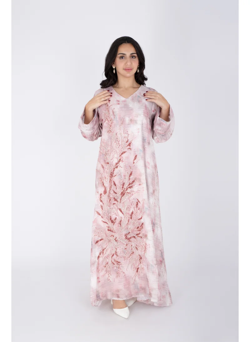 IKKXA  Delicate Design Crystal Embroidery Jalabiya  | Best Price UAE