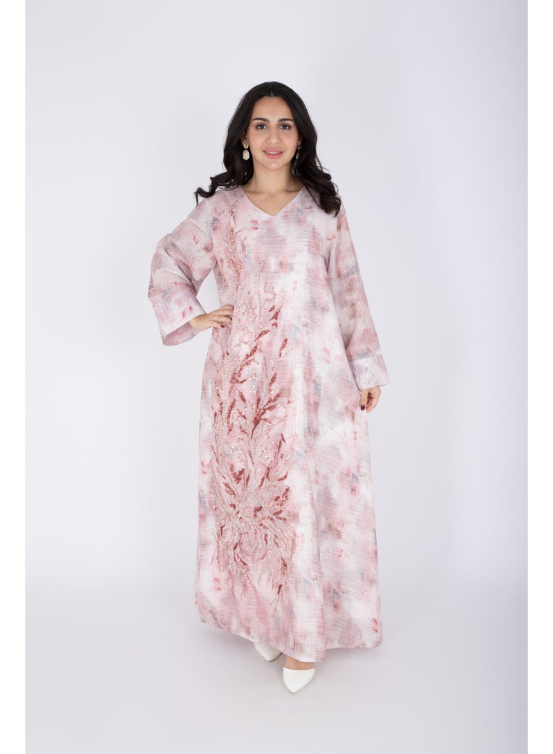 IKKXA Delicate Design Crystal Embroidery Jalabiya - Image 1