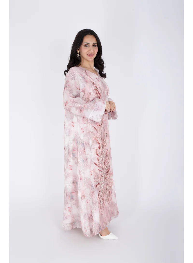 IKKXA  Delicate Design Crystal Embroidery Jalabiya  | Best Price UAE