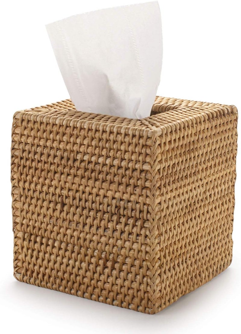 DECRAFTS Rattan Tissue Box Cover Natural Woven Facial Napkin Holder Square (Natural, 5.5x5.5x5.9 Inch) - Image 1