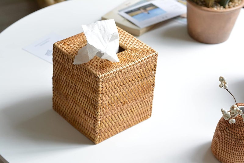 DECRAFTS Rattan Tissue Box Cover Natural Woven Facial Napkin Holder Square (Natural, 5.5x5.5x5.9 Inch) - Image 4