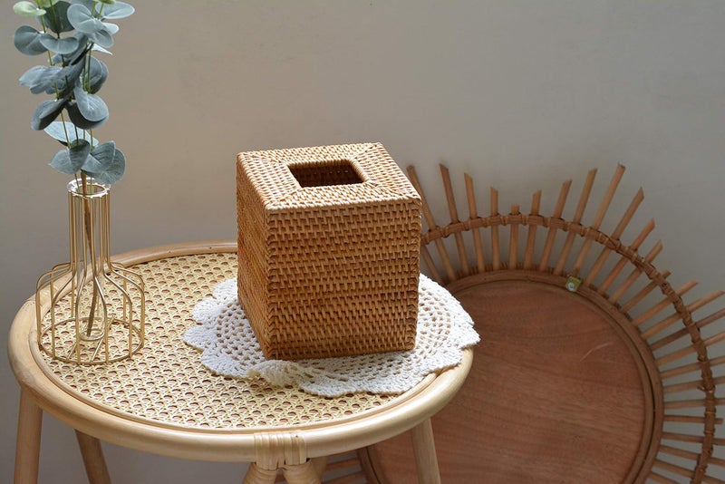 DECRAFTS Rattan Tissue Box Cover Natural Woven Facial Napkin Holder Square (Natural, 5.5x5.5x5.9 Inch) - Image 5