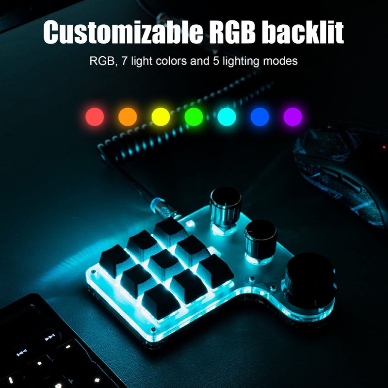 تانغشي 9 أزرار 3 مقابض لوحة مفاتيح صغيرة مخصصة بإضاءة خلفية RGB قابلة للبرمجة للماكرو للكمبيوتر للألعاب برنامج أسود - Image 5