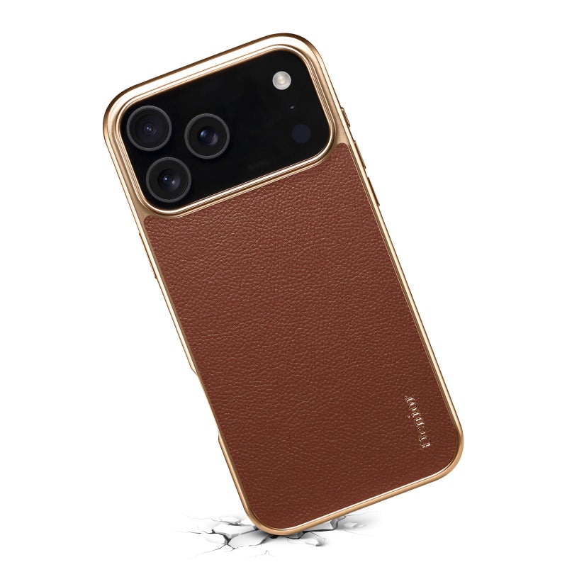 دينيور جراب هاتف من جلد البقر المطلي لهاتف iPhone 17 Pro Max (بني) - Image 4