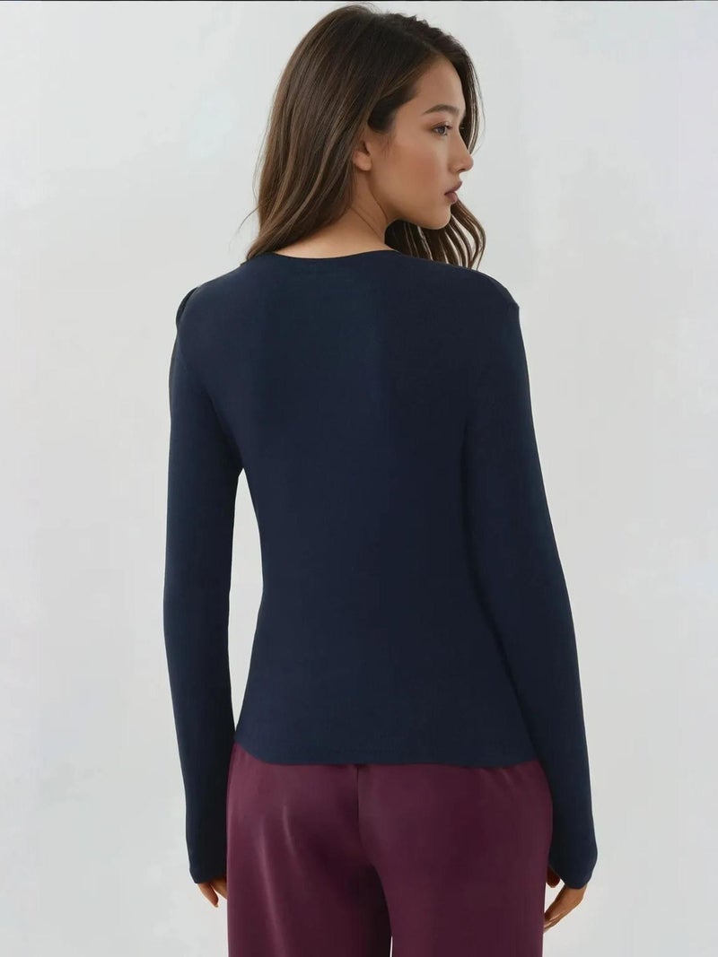 HICCUP Ultra Soft Touch Slim Fit Crew Neck Long Sleeve Basic Top - Image 3
