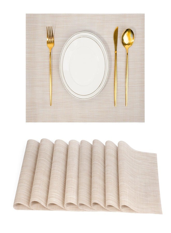 flohar Placemats Set of 8，Non-Slip PVC Weave Table Mats Easy to Clean，Heat Resistant Place Mats for Kitchen Dining Table Decoration Indoor Outdoor，Beige White - Image 1