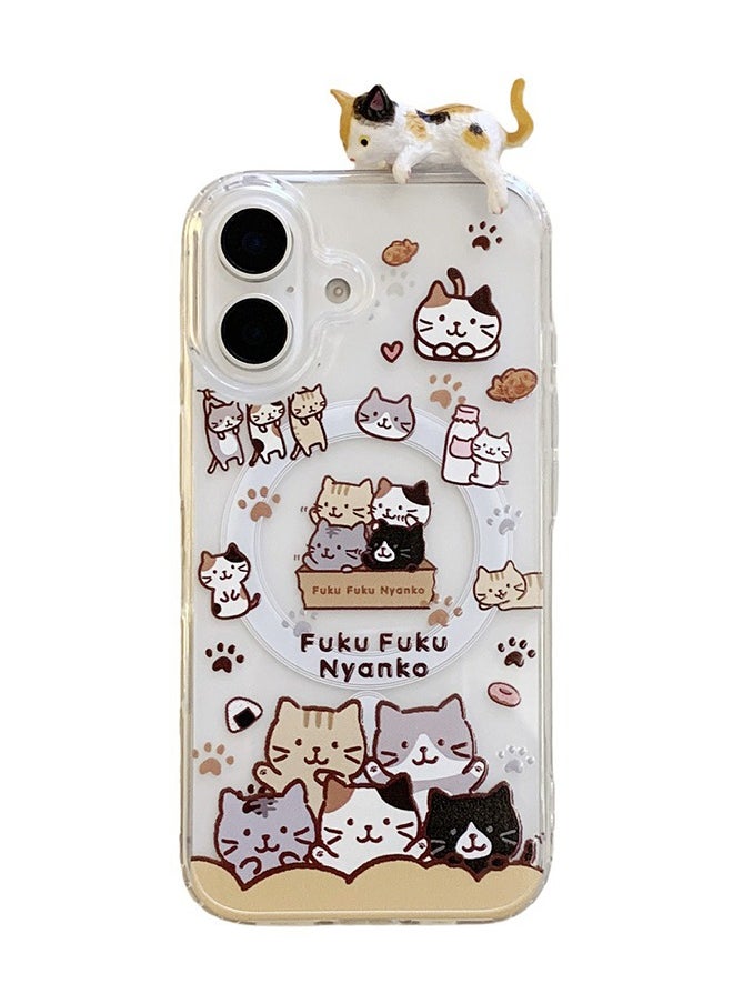 Generic Magnetic Case for iPhone 16, Cute Cat Cartoon Pattern 3D Cat Doll Phone Case, Slim Case Compatible with iPhone 16, TPU+PC Material Anti-Scratch Shockproof Protective Phone Fashion Cover Women Girls  - Image 1