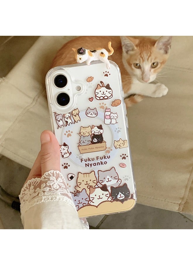 Generic Magnetic Case for iPhone 16, Cute Cat Cartoon Pattern 3D Cat Doll Phone Case, Slim Case Compatible with iPhone 16, TPU+PC Material Anti-Scratch Shockproof Protective Phone Fashion Cover Women Girls  - Image 4