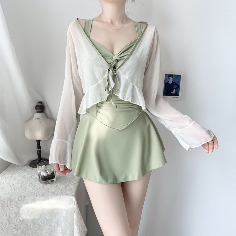 2024 New Womens Slimming Swimwear 11407 Green (swimsuit + outer shirt)
