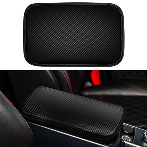 Amiss Car Center Console Pad, Universal Waterproof Car Armrest Seat Box Cover, Car Interior Accessories, Carbon Fiber PU Leather Auto Armrest Cover Protector for Most Vehicle, SUV, Truck, Car (Black) - Image 1