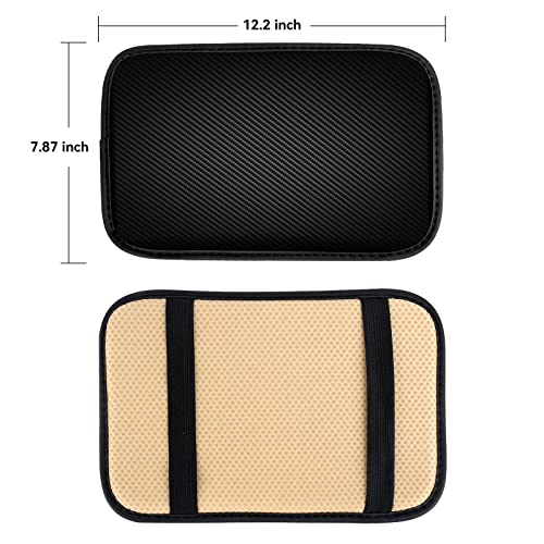 Amiss Car Center Console Pad, Universal Waterproof Car Armrest Seat Box Cover, Car Interior Accessories, Carbon Fiber PU Leather Auto Armrest Cover Protector for Most Vehicle, SUV, Truck, Car (Black) - Image 2