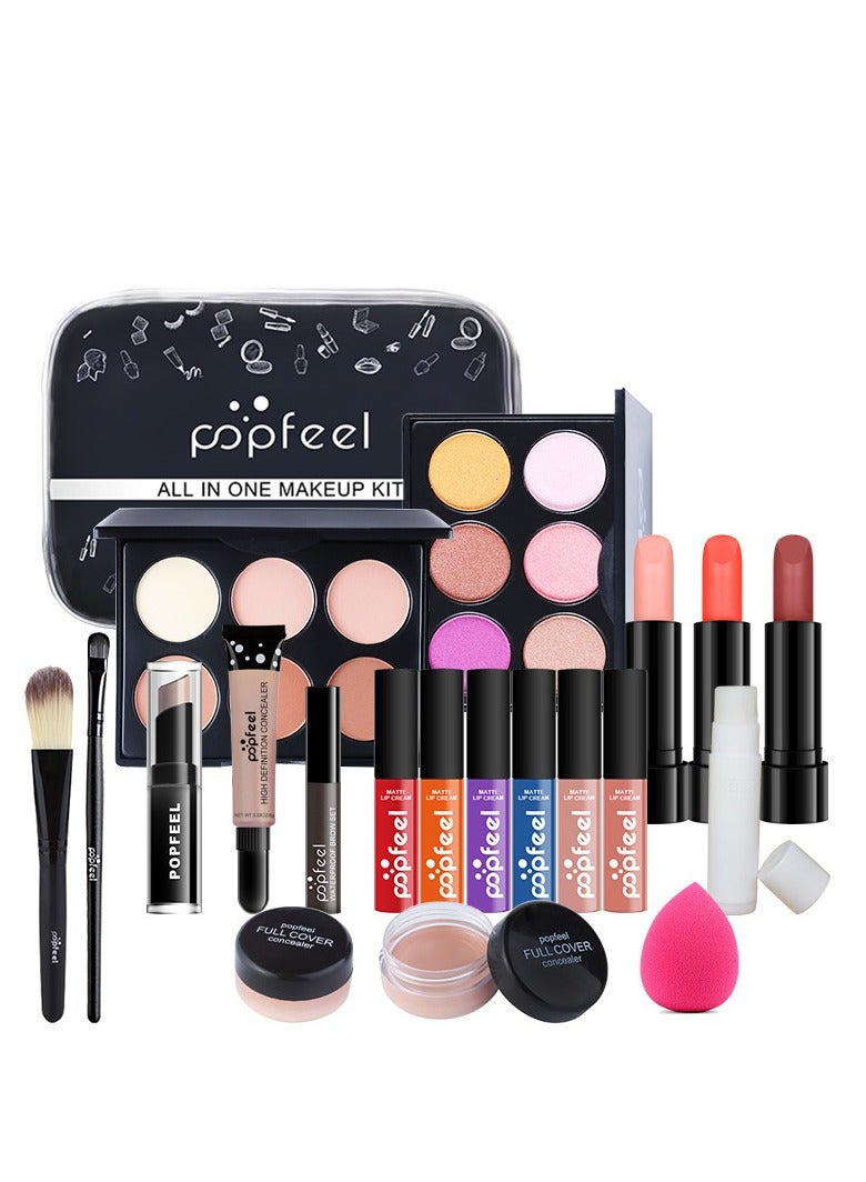 بوب فيل مجموعة مكياج احترافية للنساء، مجموعة كاملة، طقم مكياج مع حقيبة مكياج تشمل لوحة ظلال العيون، مجموعة فراشي المكياج، أحمر شفاه، لمعان شفاه، فاونديشن، وكريم تصحيح، مجموعة مكونة من 20 قطعة - Image 1