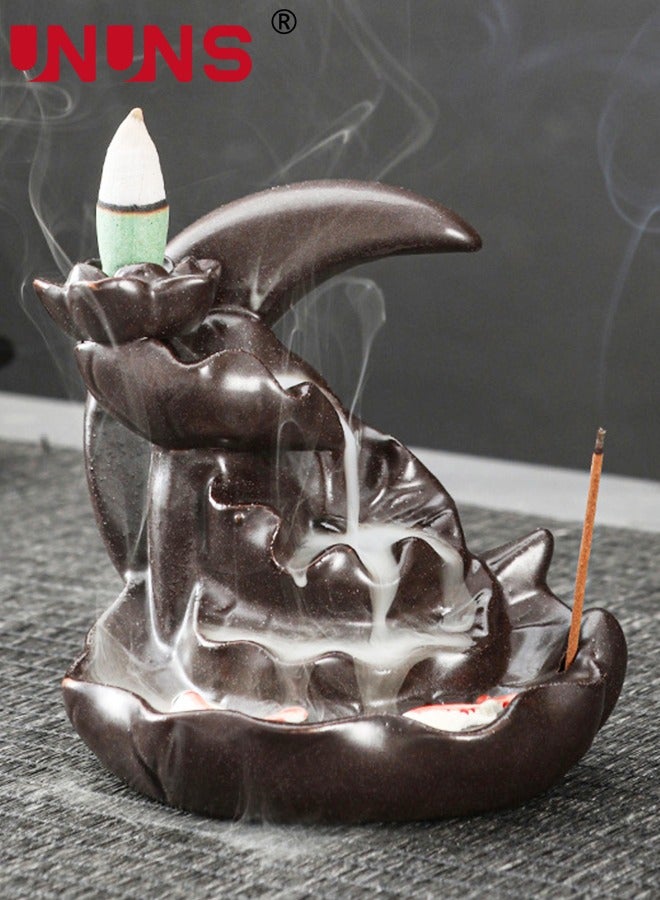 UNUNS Incense Holder,Moon Shape Backflow Incense Holder,Ceramic Hand-Made Incense Fountain Burner,Aromatherapy Home Decoration,10.5×8.5×10.2cm - Image 1