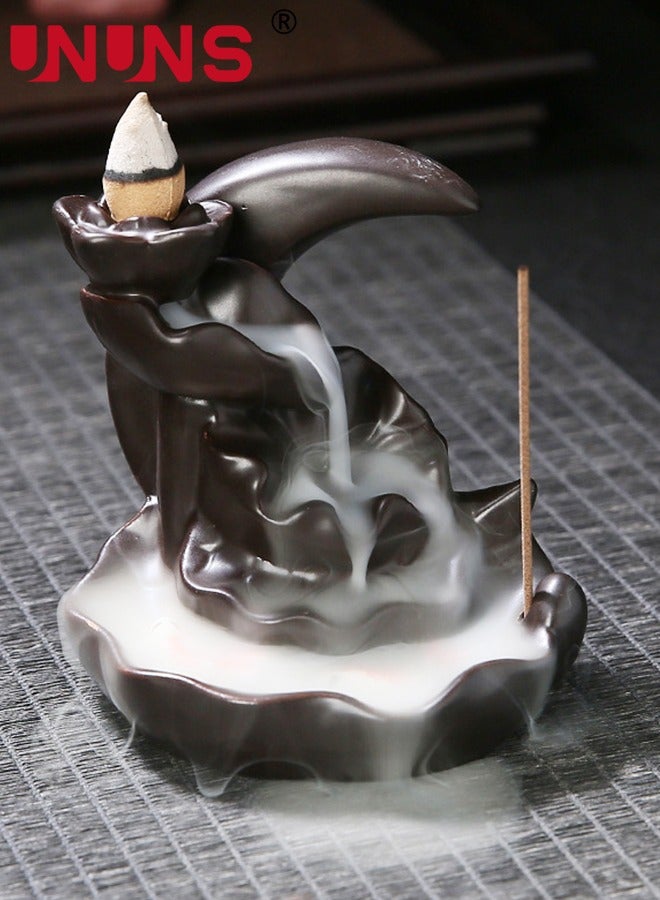 UNUNS Incense Holder,Moon Shape Backflow Incense Holder,Ceramic Hand-Made Incense Fountain Burner,Aromatherapy Home Decoration,10.5×8.5×10.2cm - Image 2