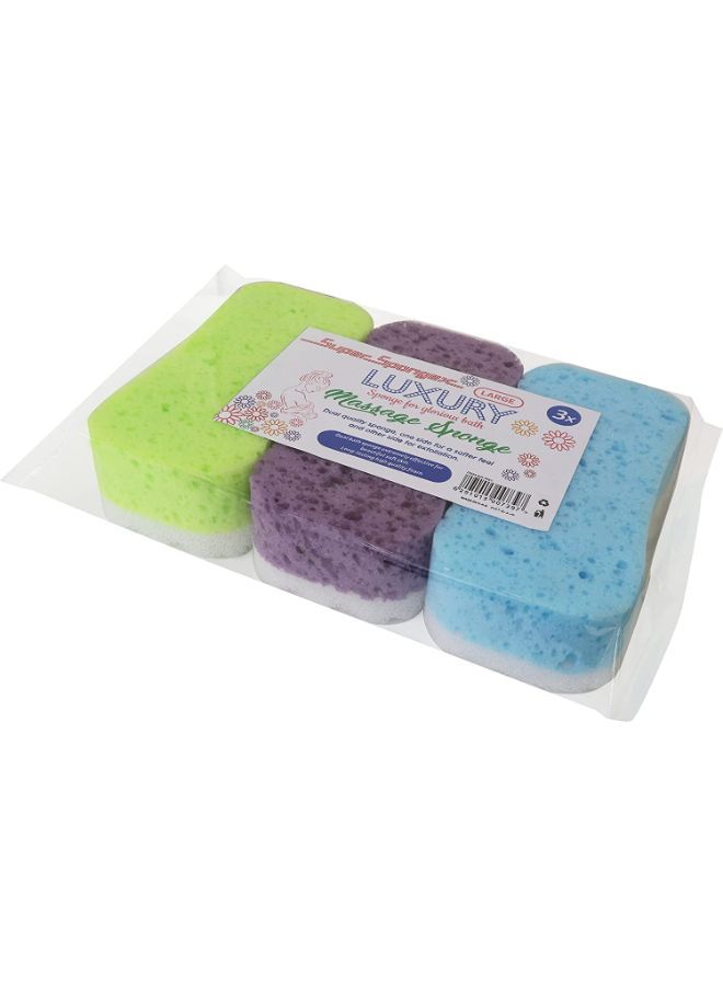سوبر سبونجيكس عبوة كبيرة فاخرة مكونة من 3 إسفنجة استحمام فاخرة إسفنجة فاخرة لتدليك الحمام الرائع إسفنجة مزدوجة الجودة جانب واحد لإحساس أكثر نعومة وجانب آخر للتقشير - Image 1