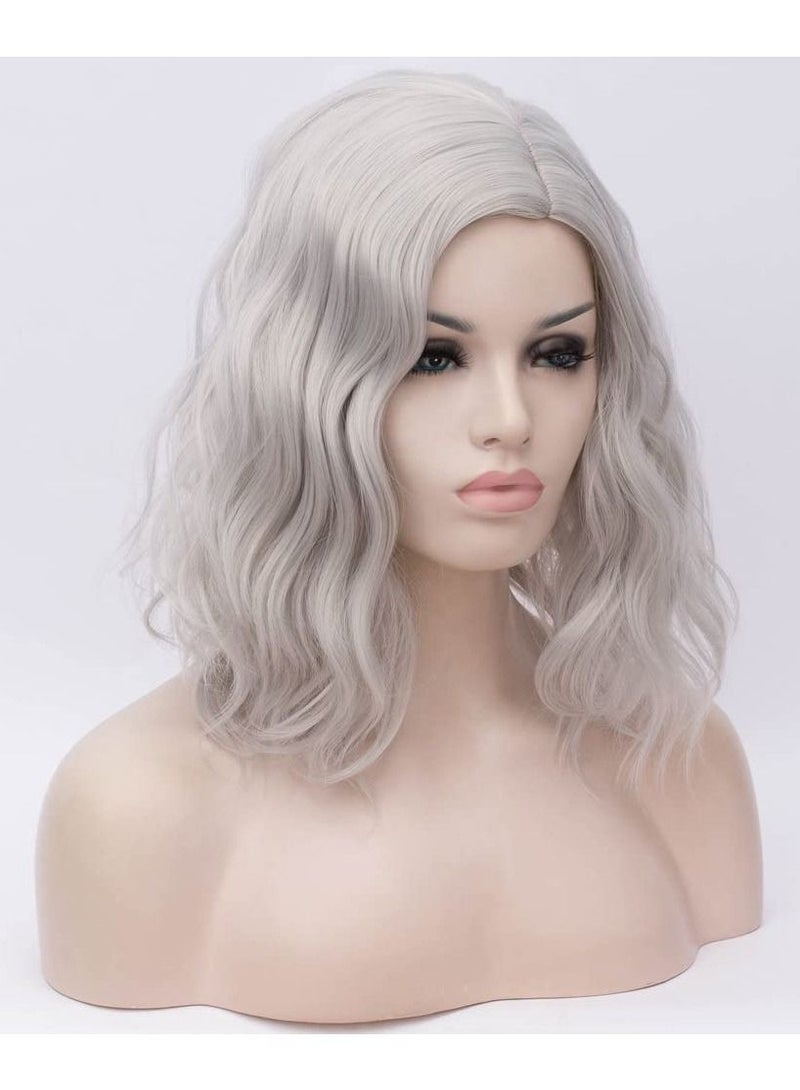 إستيل شعر مستعار قصير مموج مجعد بوب للنساء مقاومة للحرارة باروكة بوب تشمل غطاء شعر مستعار رمادي - Image 2