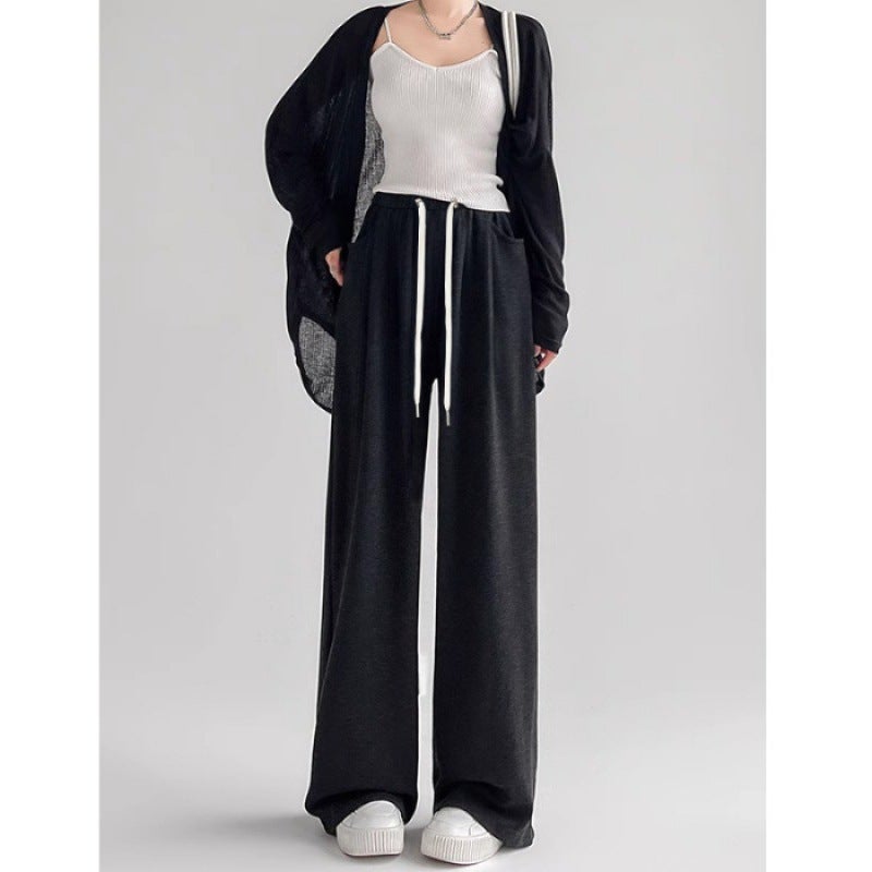 Pregnant Womens Wide Leg Pants Spring and Autumn Loose High Waist Non-Abdominal Pregnant Womens Pants Slimming Casual Dagging Glutinous Rice Pants Straight Leg Pants Black