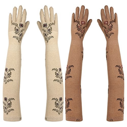 Footmate Cotton Elbow-Length Sun Protection Gloves for Women, Pair 2 Lightweight (2, Skin - Biscuit, Free Size) - Image 1