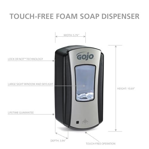 GOJO LTX-12 Touch-Free Foam Hand Soap Dispenser, Chrome/Black, for 1200 mL GOJO LTX-12 Foam Hand Soap Refills (Pack of 1) - 1919-01 - Image 2