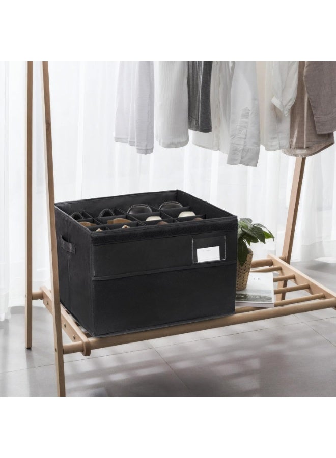 فالمر منظم أحذية للخزانة، يتسع لـ 16 زوجًا، حاويات تخزين كبيرة لصناديق الأحذية، صناديق تخزين أحذية شفافة قابلة للطي مع دعم سفلي، حامل أحذية موفر للمساحة مع مقابض معززة - أسود - Image 2