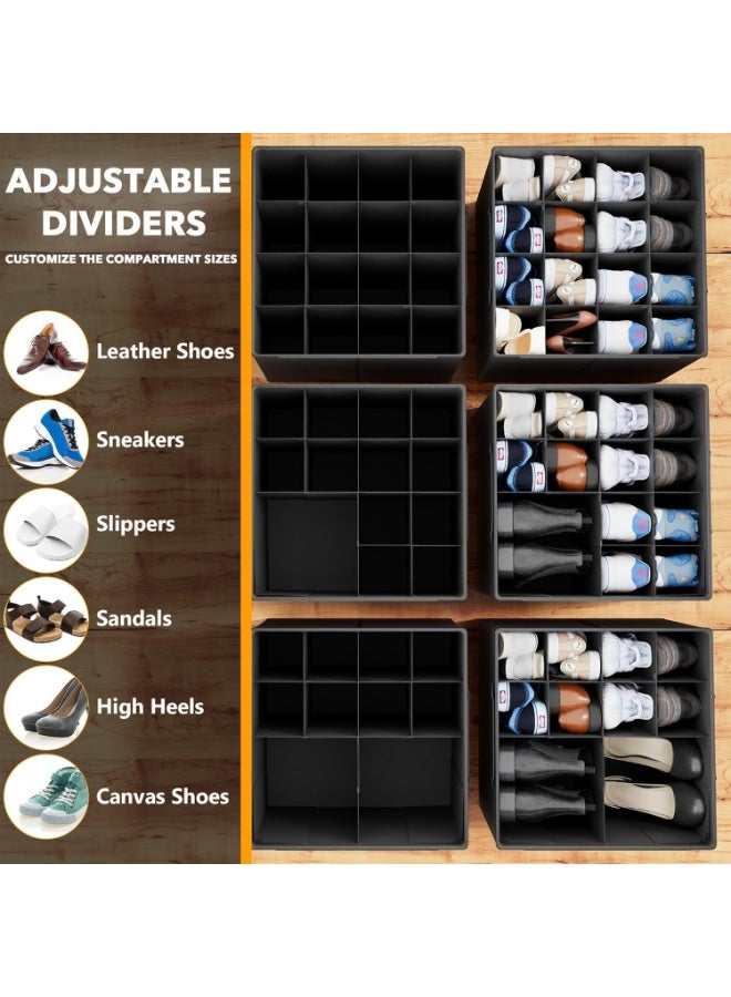 فالمر منظم أحذية للخزانة، يتسع لـ 16 زوجًا، حاويات تخزين كبيرة لصناديق الأحذية، صناديق تخزين أحذية شفافة قابلة للطي مع دعم سفلي، حامل أحذية موفر للمساحة مع مقابض معززة - أسود - Image 5
