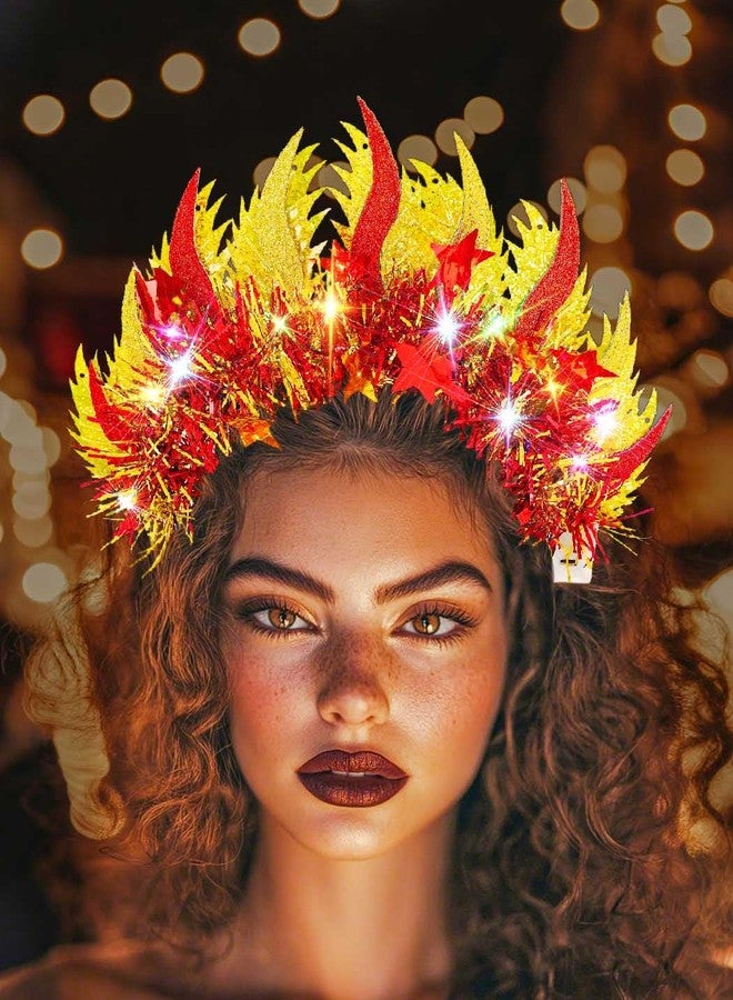 كامبسيس طوق رأس مضيء على شكل لهب من كامبسيس، قطعة رأس حمراء متوهجة بتقنية LED، زي تنكري للمهرجانات والهالوين، إكسسوارات شعر للنساء - Image 5