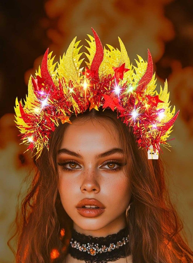 كامبسيس طوق رأس مضيء على شكل لهب من كامبسيس، قطعة رأس حمراء متوهجة بتقنية LED، زي تنكري للمهرجانات والهالوين، إكسسوارات شعر للنساء - Image 3