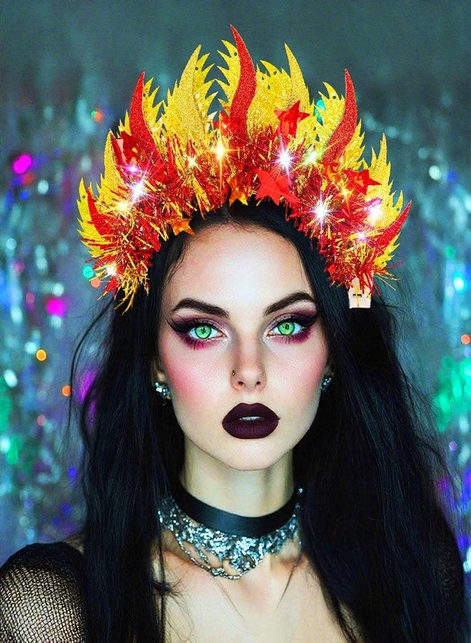 كامبسيس طوق رأس مضيء على شكل لهب من كامبسيس، قطعة رأس حمراء متوهجة بتقنية LED، زي تنكري للمهرجانات والهالوين، إكسسوارات شعر للنساء - Image 4