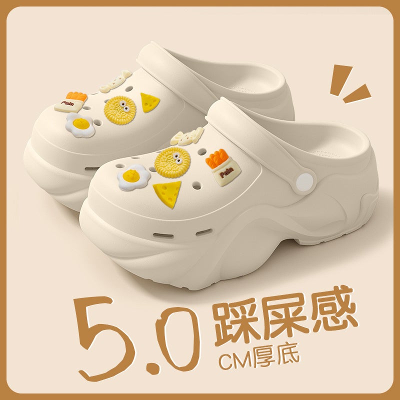 Thick-Soled Croc Shoes Women'S Summer Heightening Indoor And Outdoor Wear Non-Slip Wear-Resistant Beach Shoes Breathable Cartoon Baotou Sandals - Image 1