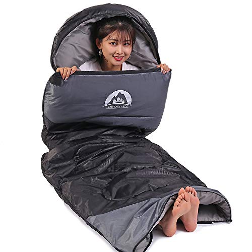 SWTMERRY Sleeping Bag 3 Seasons (Summer, Spring, Fall) Warm & Cool Weather - Lightweight,Waterproof Indoor & Outdoor Use for Kids, Teens & Adults for Camping Hiking, Backpacking (Black Grey) - Image 3