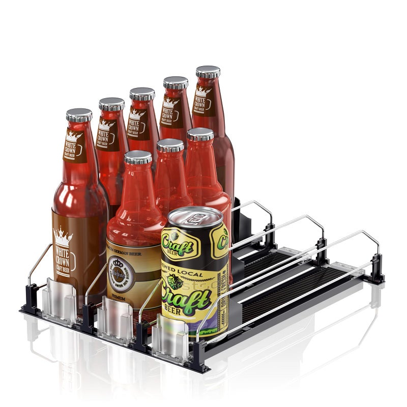 JUNMEI Drink Organizer for Fridge12oz 16oz 20oz Soda Can Dispenser for RefrigeratorWidth AdjustableAutomatic Pusher Glide Black 15D 3ROW Holds 15 Cans