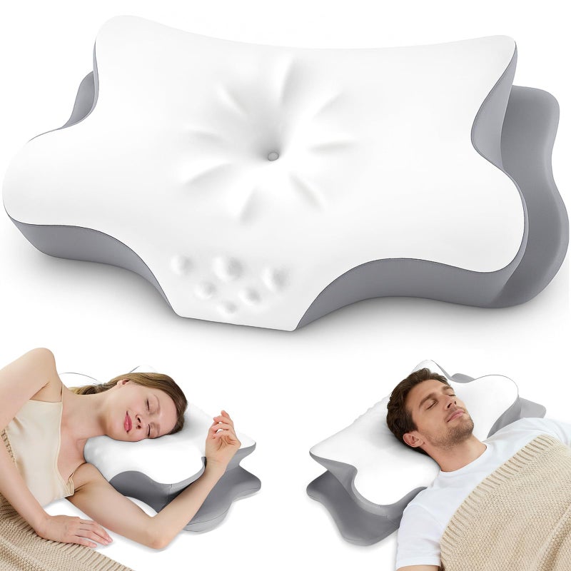 VJASD Cervical Neck Pillow for Pain Relief â€“ Ergonomic Memory Foam Pillow for Side Sleeper Contour Orthopedic Bed Pillow for Neck Support with Cooling Cover â€“ Ideal Christmas Birthday Gift for Women Men - Image 1