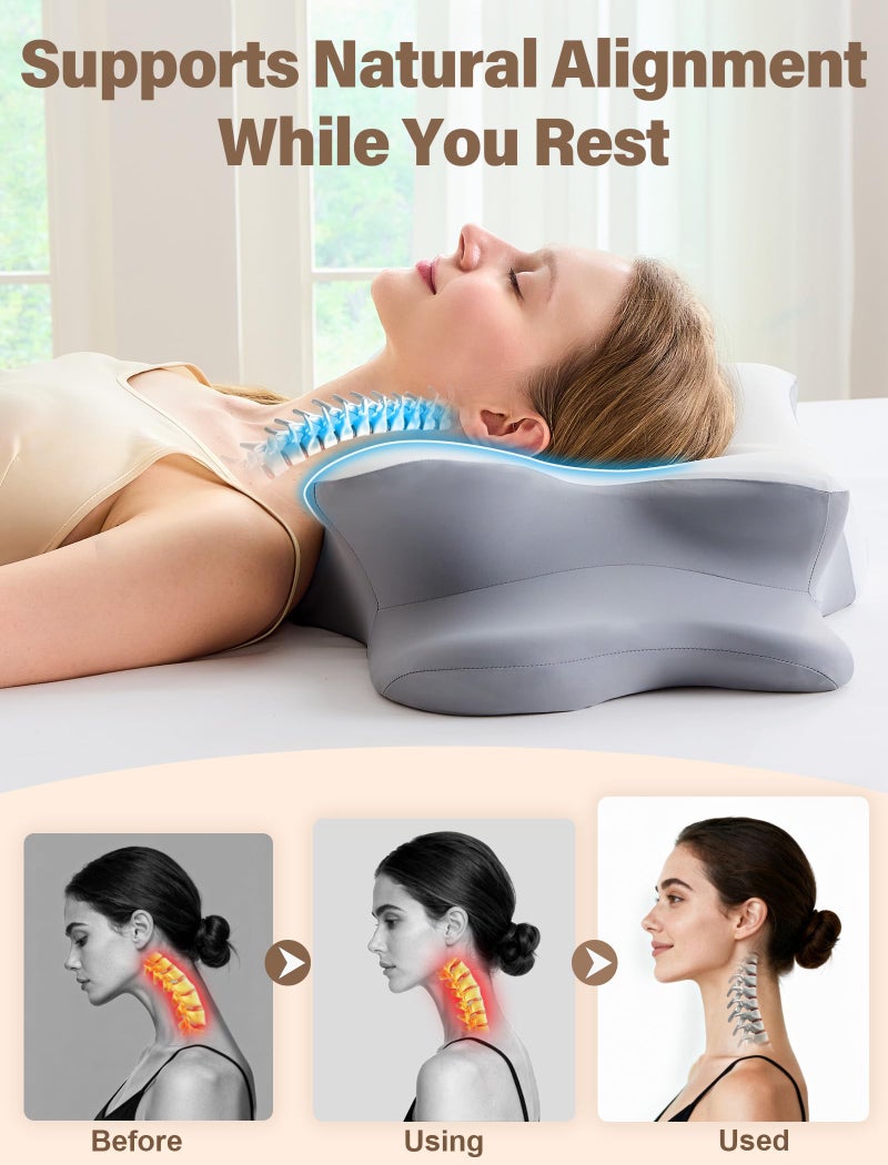 VJASD Cervical Neck Pillow for Pain Relief â€“ Ergonomic Memory Foam Pillow for Side Sleeper Contour Orthopedic Bed Pillow for Neck Support with Cooling Cover â€“ Ideal Christmas Birthday Gift for Women Men - Image 4