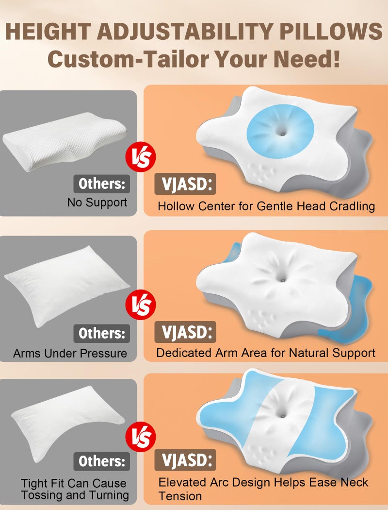 VJASD Cervical Neck Pillow for Pain Relief â€“ Ergonomic Memory Foam Pillow for Side Sleeper Contour Orthopedic Bed Pillow for Neck Support with Cooling Cover â€“ Ideal Christmas Birthday Gift for Women Men - Image 3
